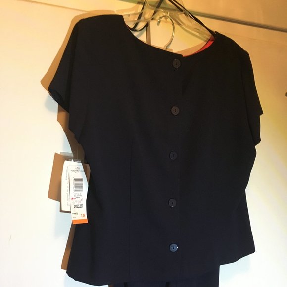 Vintage Positive Attitude Navy Blue 2pc. Pantsuit - Picture 3 of 11